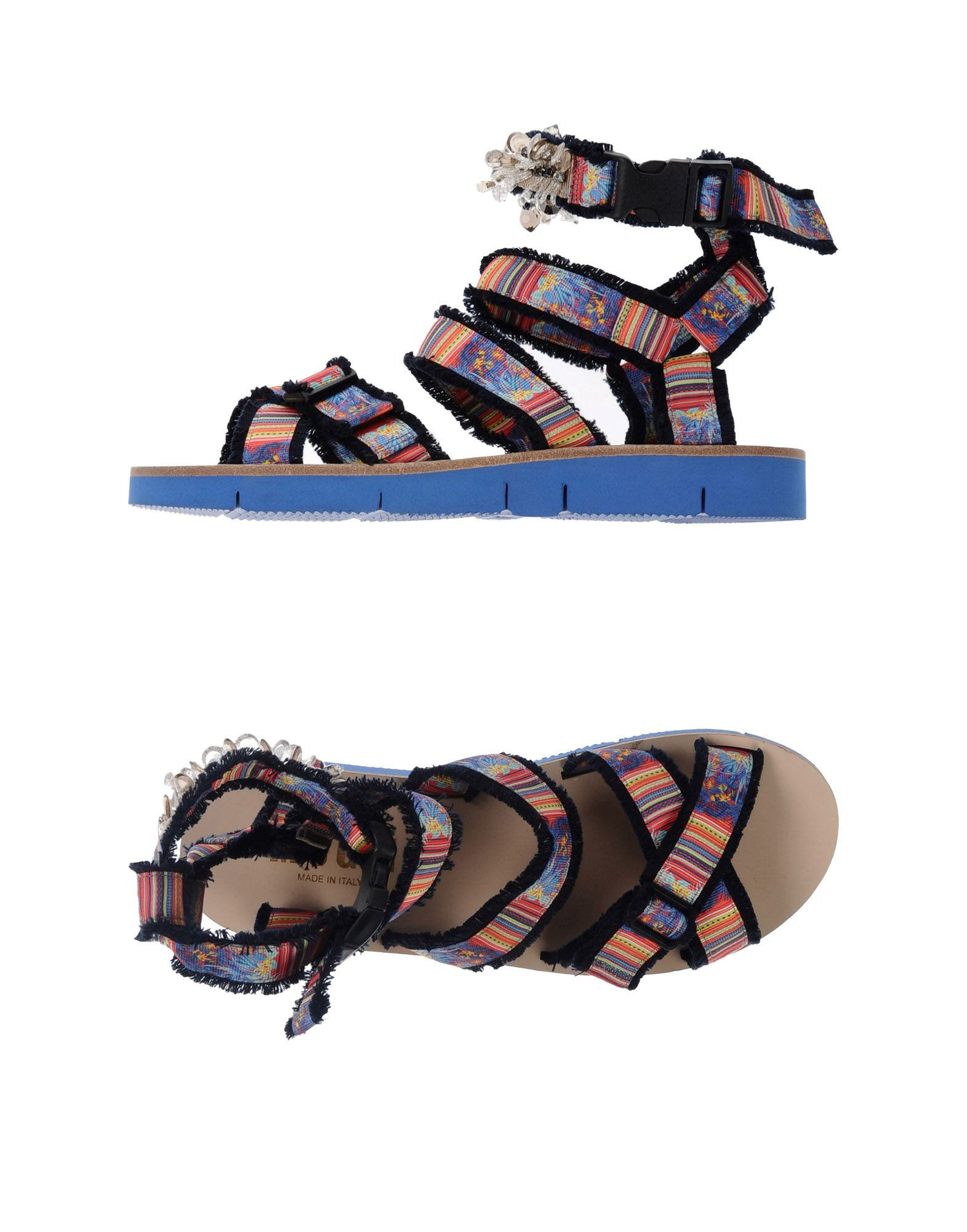 Lyst Msgm Embellished Canvas Gladiator Sandals in Blue