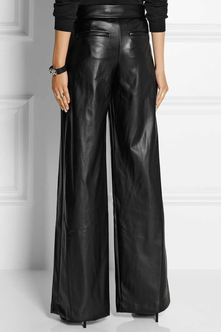 Lyst - Dkny Faux Leather Wide-Leg Pants in Black