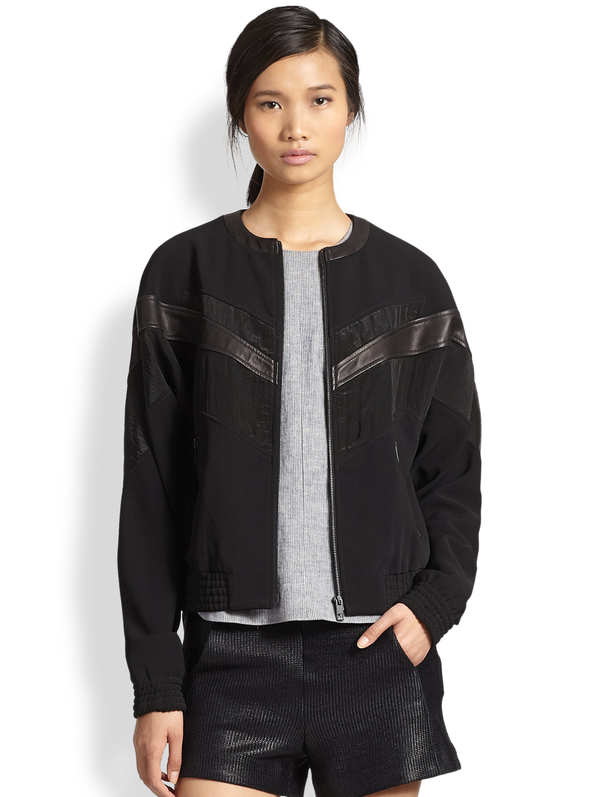 Rag Bone Franklin Leather Trimmed Er Jacket In Black Lyst Gallery