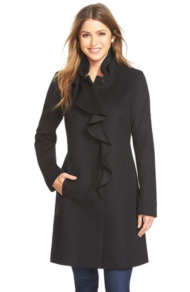 Lyst - Dkny Ruffle Front Wool Blend Coat in Black