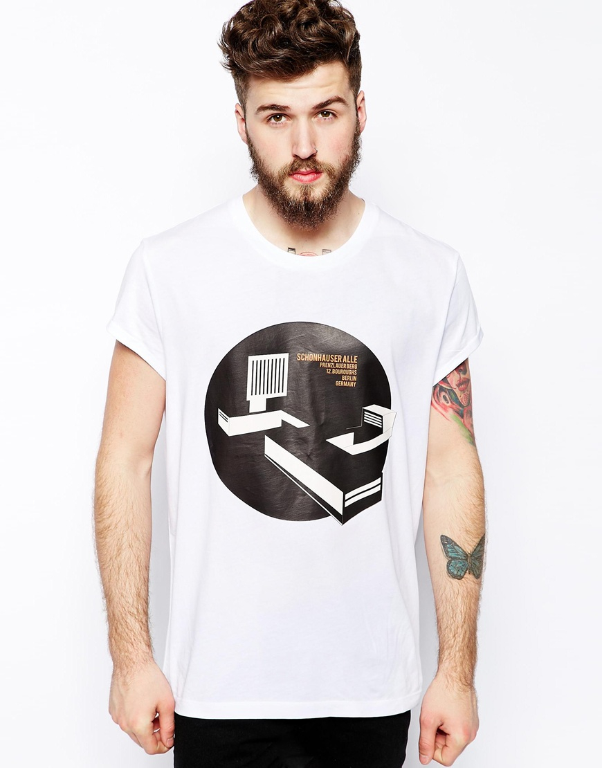 Lyst Asos T Shirt With Bauhaus Style Print And Rolled Sleeve Skater