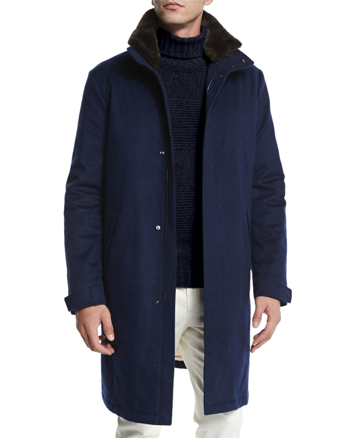 Lyst - Loro Piana Icer Cashmere Coat With Fur-trimmed Collar in Blue