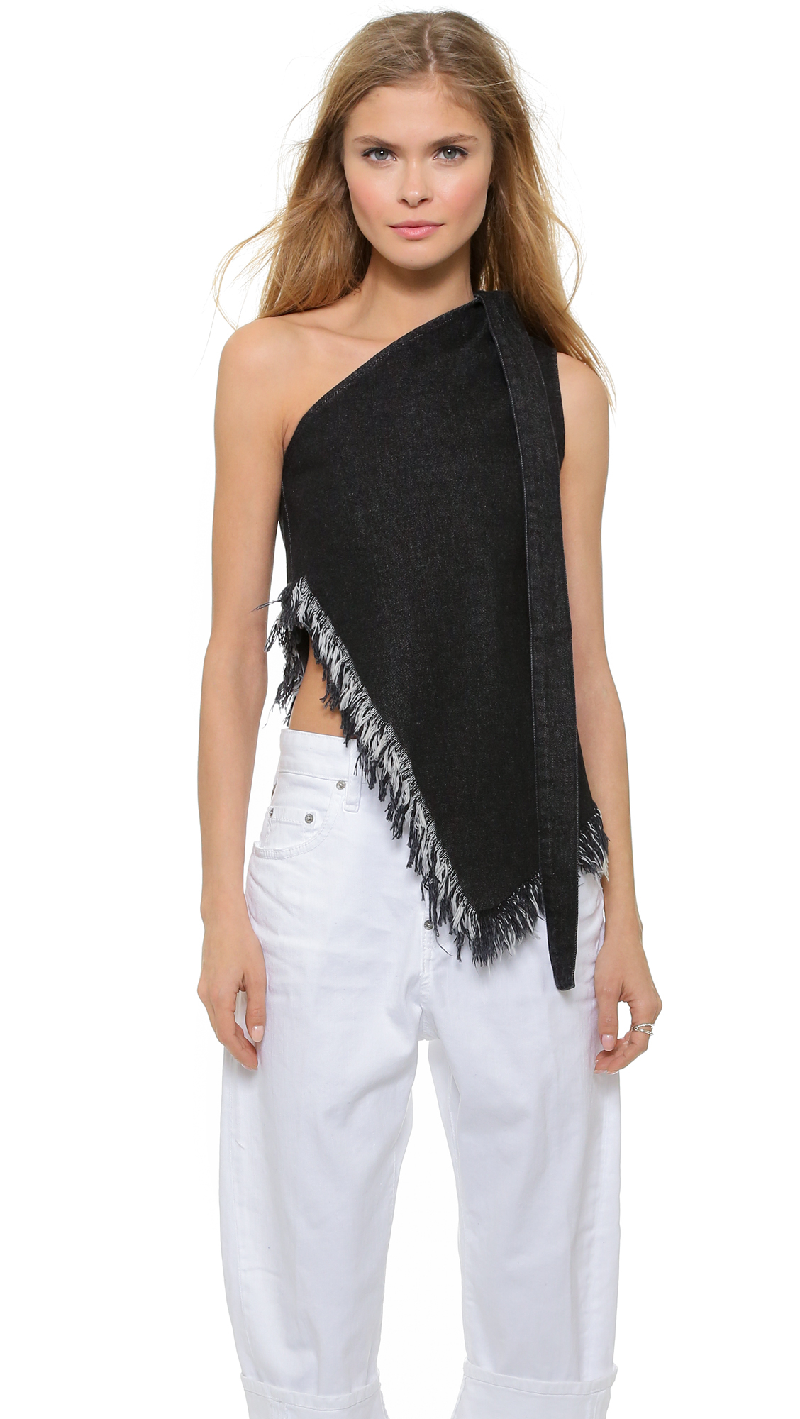 Lyst Marques'Almeida One Shoulder Denim Top Black/white in Black