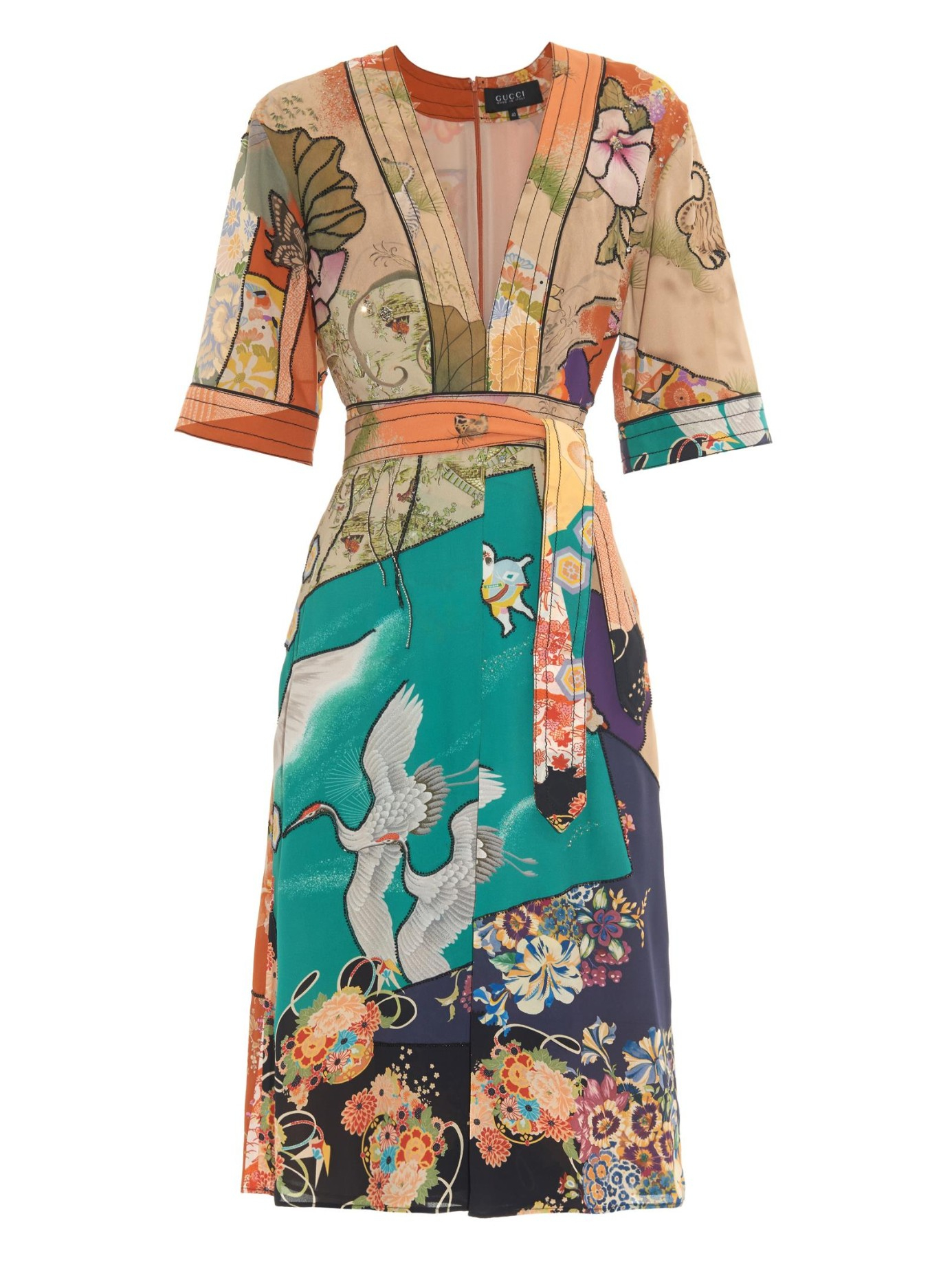 Gucci Lace Japanese-print Silk Dress - Lyst