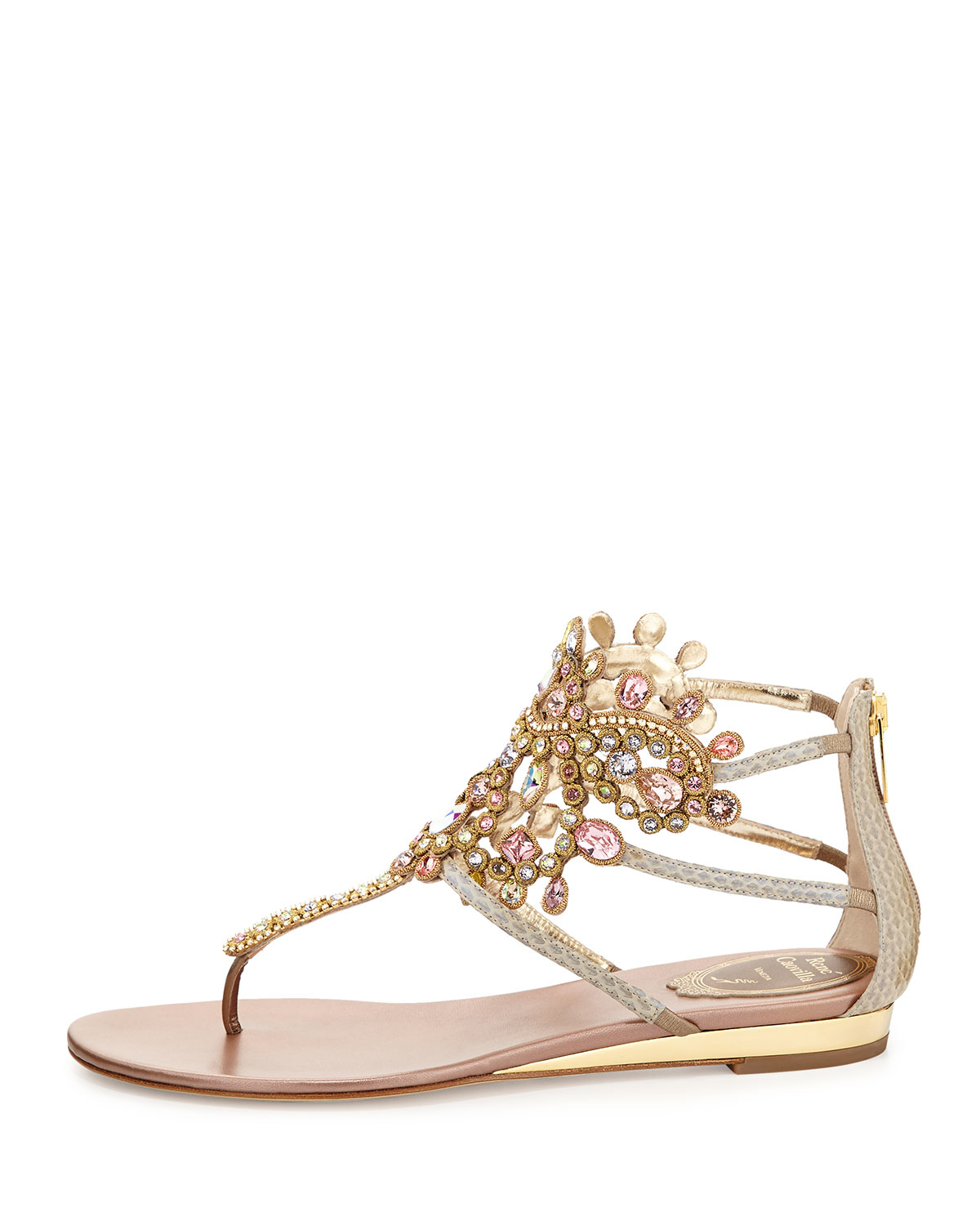 Lyst - Rene Caovilla Crystal-Chandelier Leather Thong Sandals in Natural