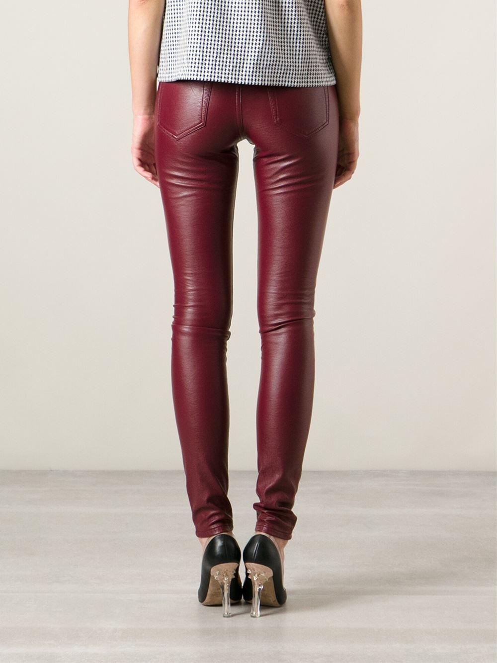 red faux leather jeans