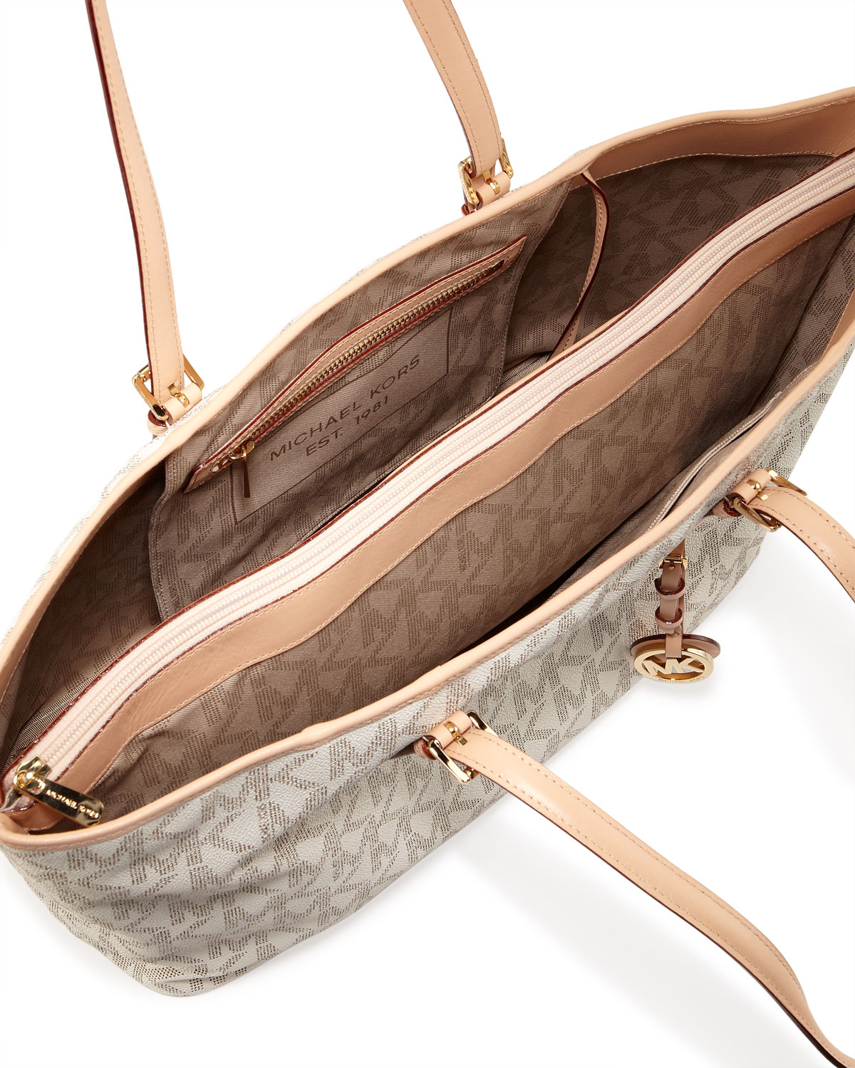 Lyst Michael Kors Jet Set Logo Laptop Travel Tote In Natural Gallery