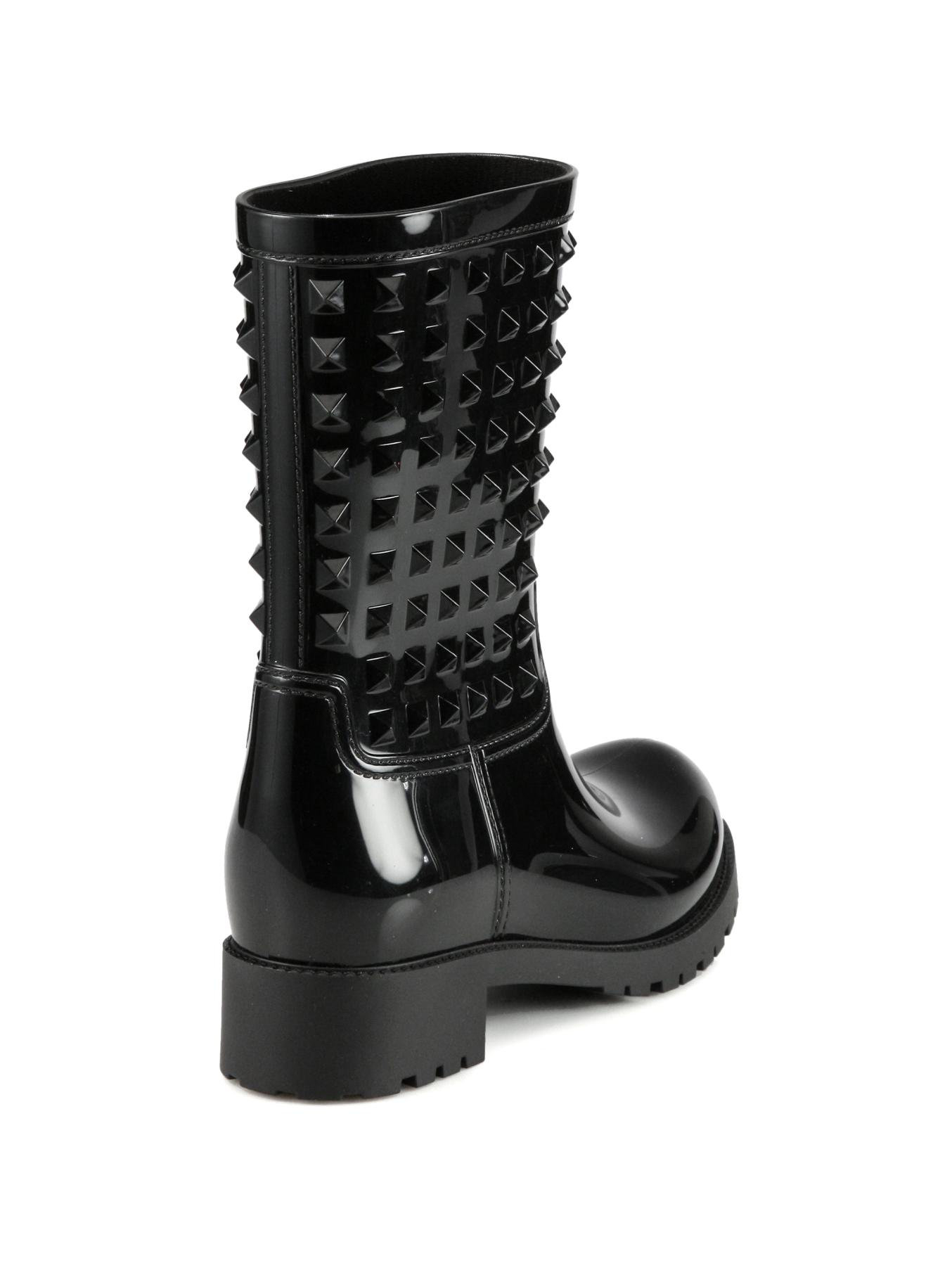 Lyst - Valentino Rockstud Rain Boots in Black