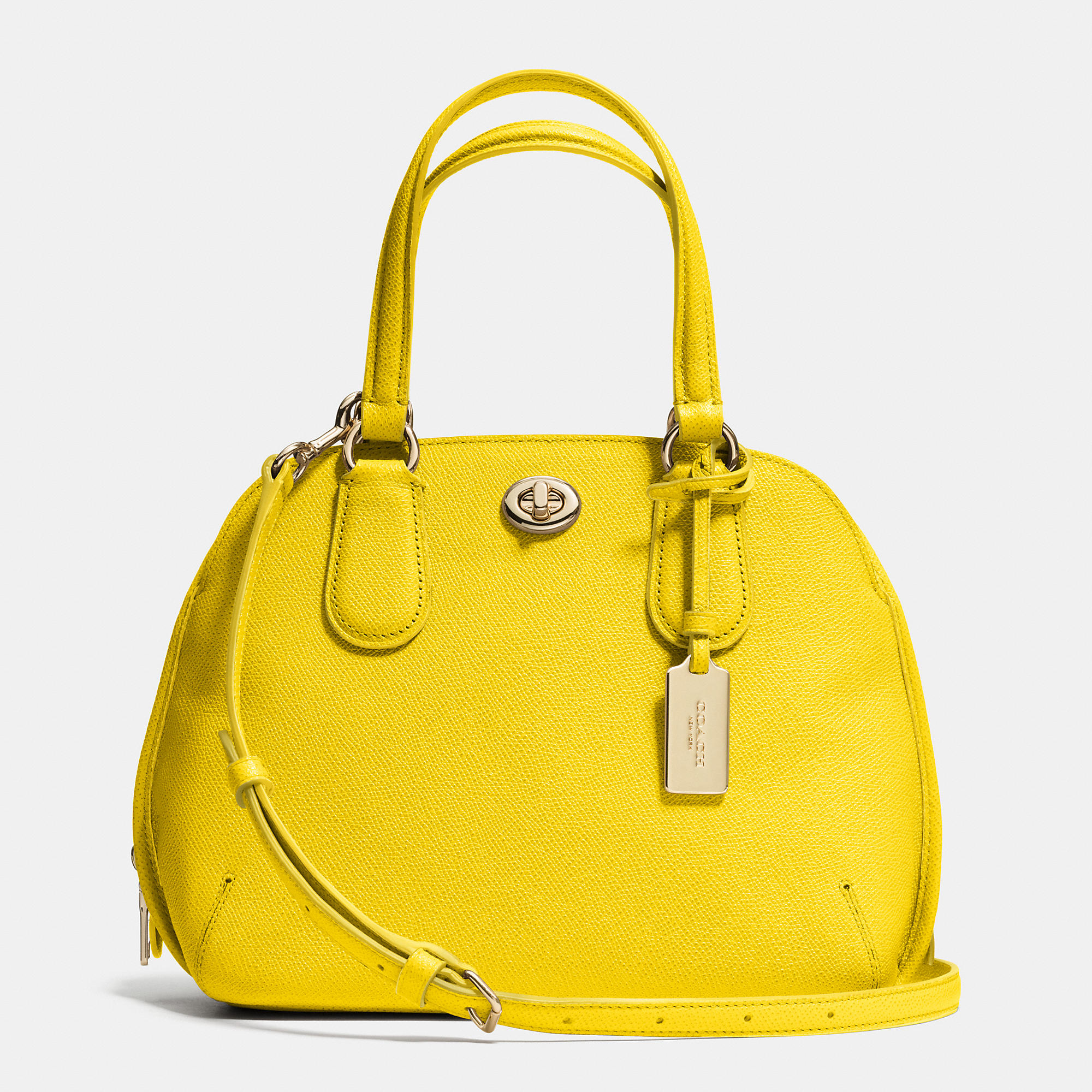 Coach Prince Street Mini Satchel In Crossgrain Leather in Yellow (LIGHT