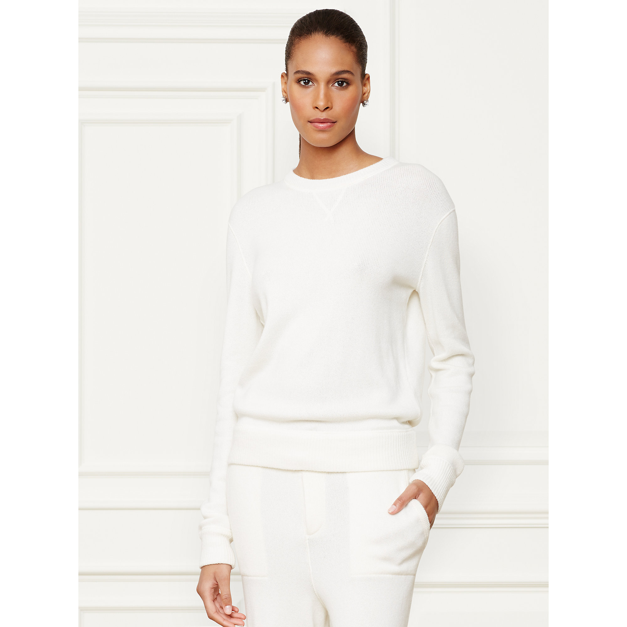 Ralph lauren collection Cashmere Crewneck Sweater in White | Lyst