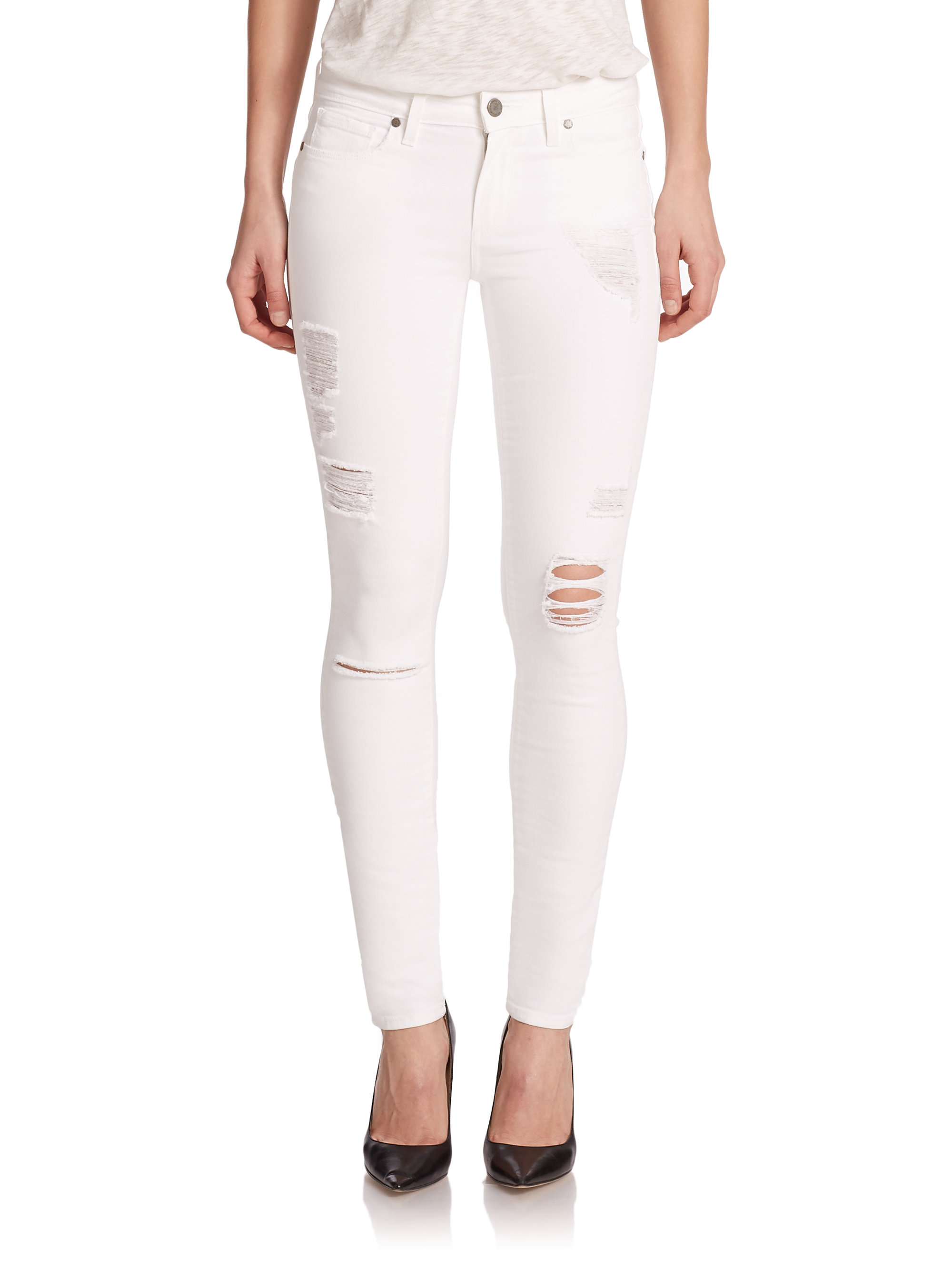 Paige Verdugo Distressed Ultra Skinny Jeans in White | Lyst
