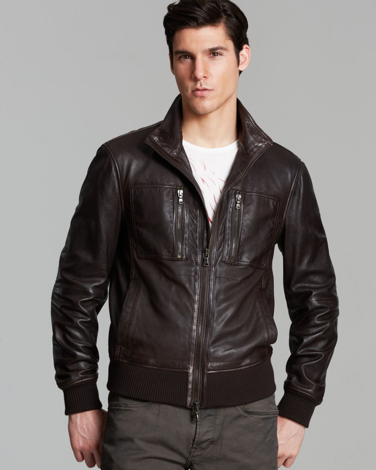 John Varvatos Usa Leather Aviator Jacket In Brown For Men Lyst Gallery
