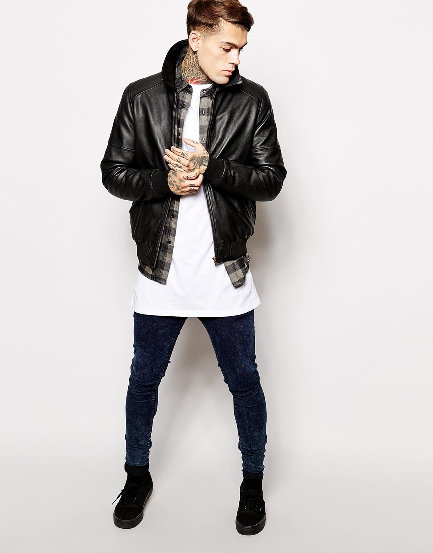 Lyst Asos Leather Harrington Jacket In Black For Men Gallery