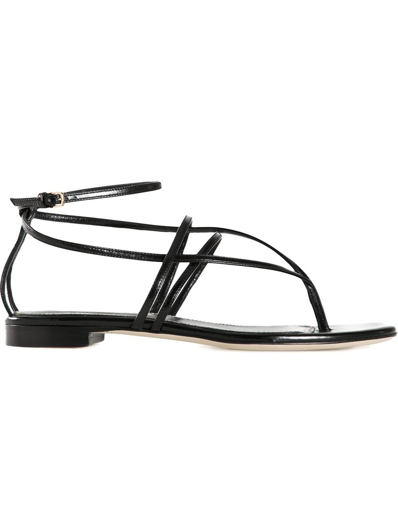 Sergio rossi Strappy Flat Sandals in Black | Lyst