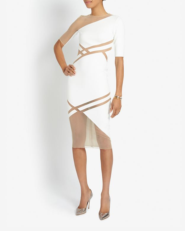 David Koma Mesh Inset Dress In White Lyst Gallery