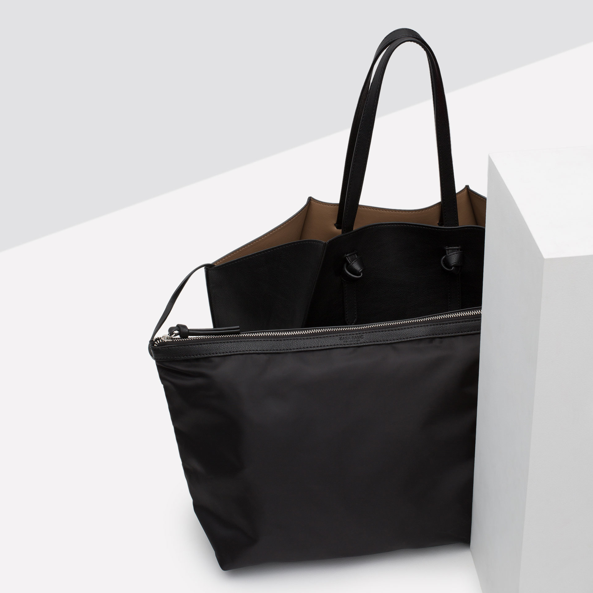 Zara Geometric FauxLeather Tote in Black Lyst