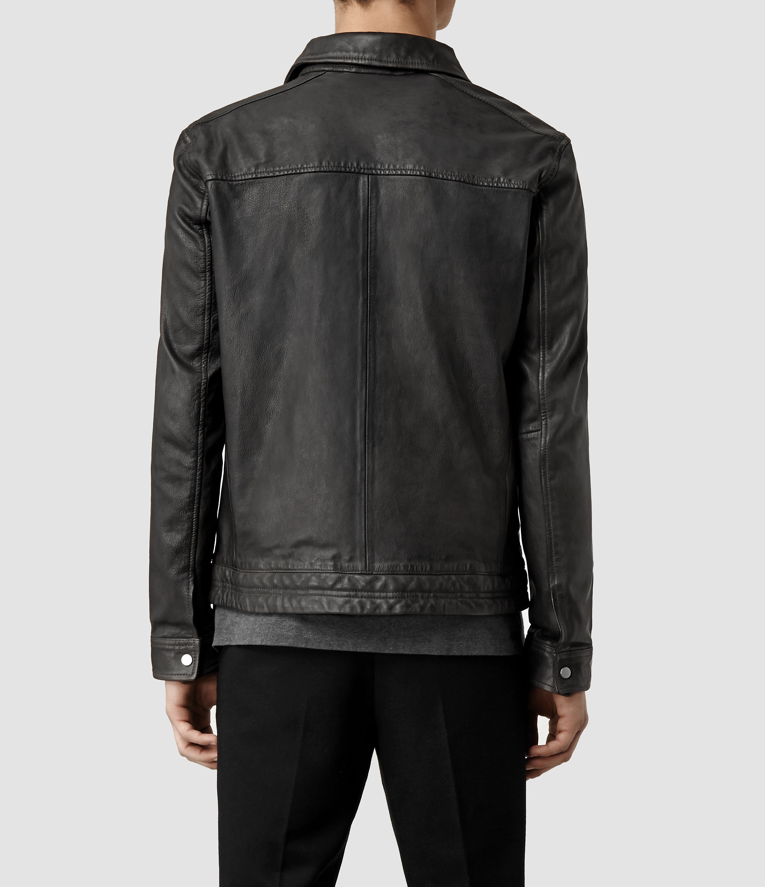 Allsaints Varley Leather Jacket In Gray For Men Lyst Gallery