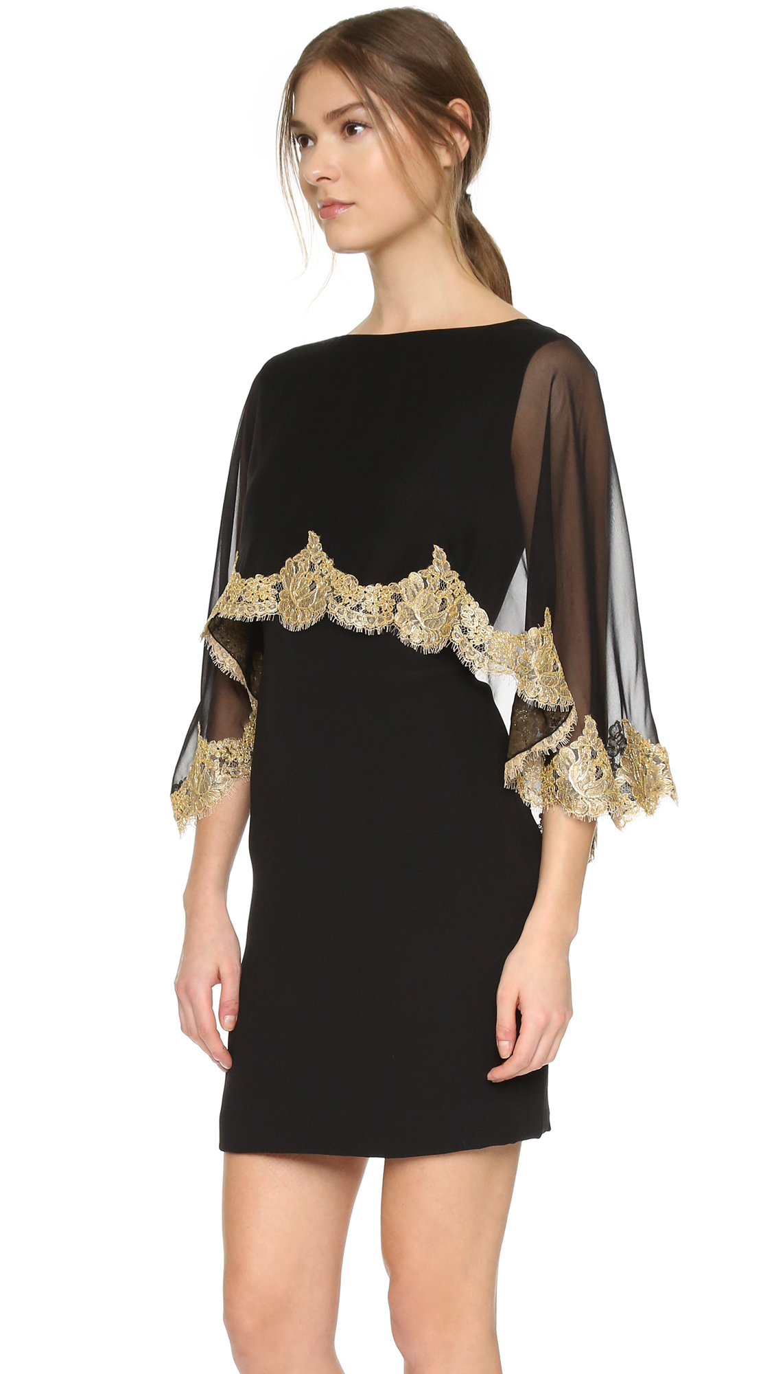 Lyst - Reem Acra Lace Edge Capelet Dress in Black