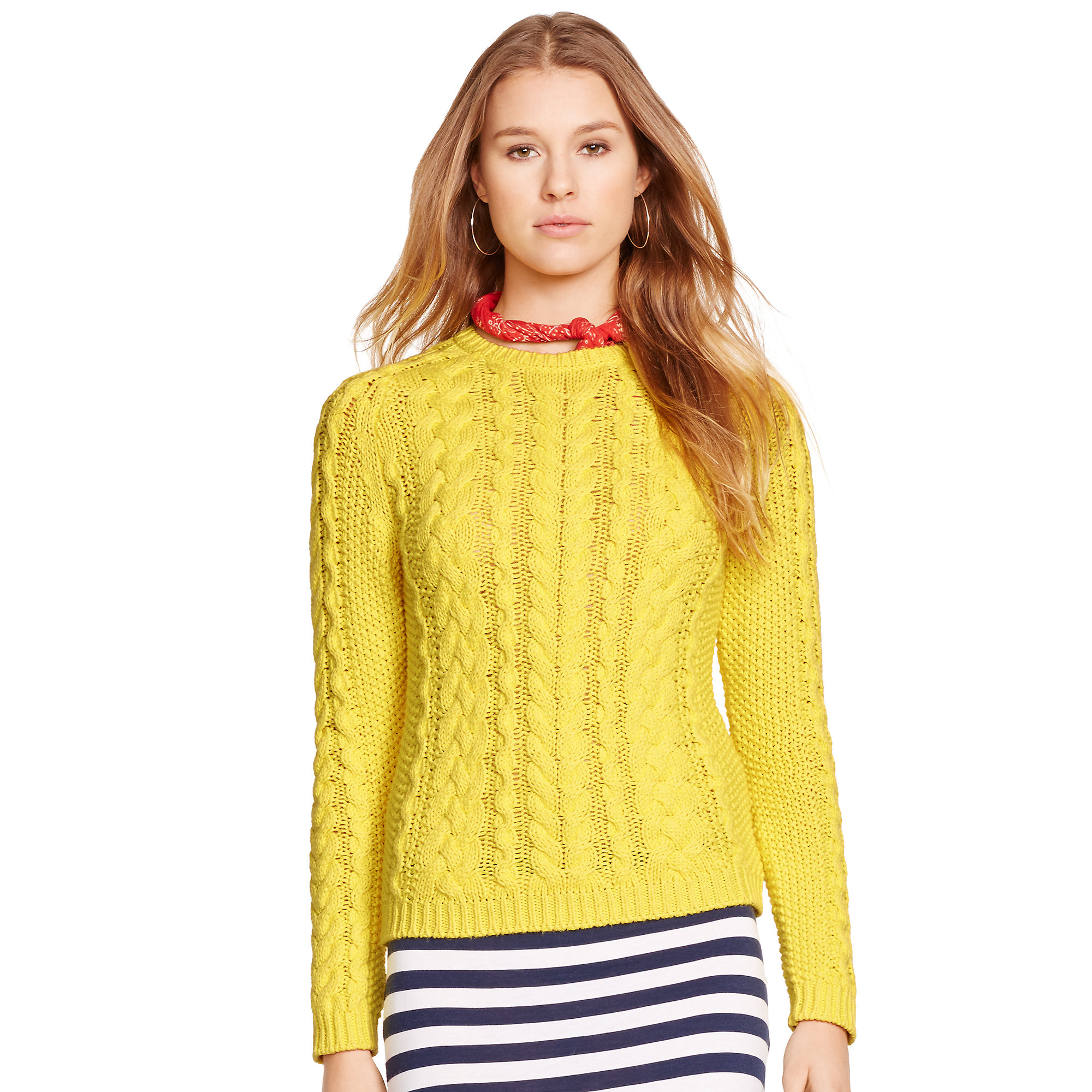 Lyst - Polo Ralph Lauren Aran-knit Crewneck Sweater in Yellow for Men