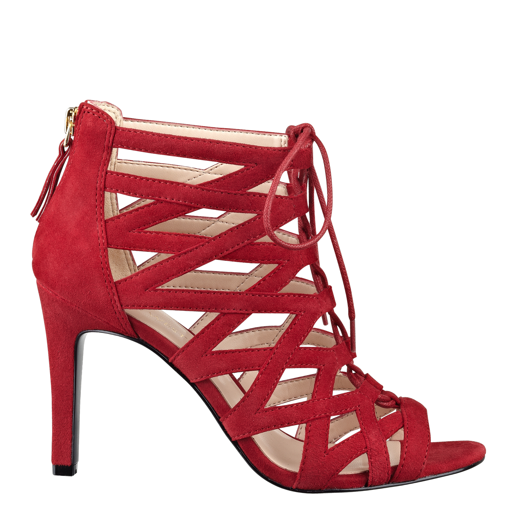 Nine West Authority Peep Toe Gladiator Bootie in Red (RED SUEDE)