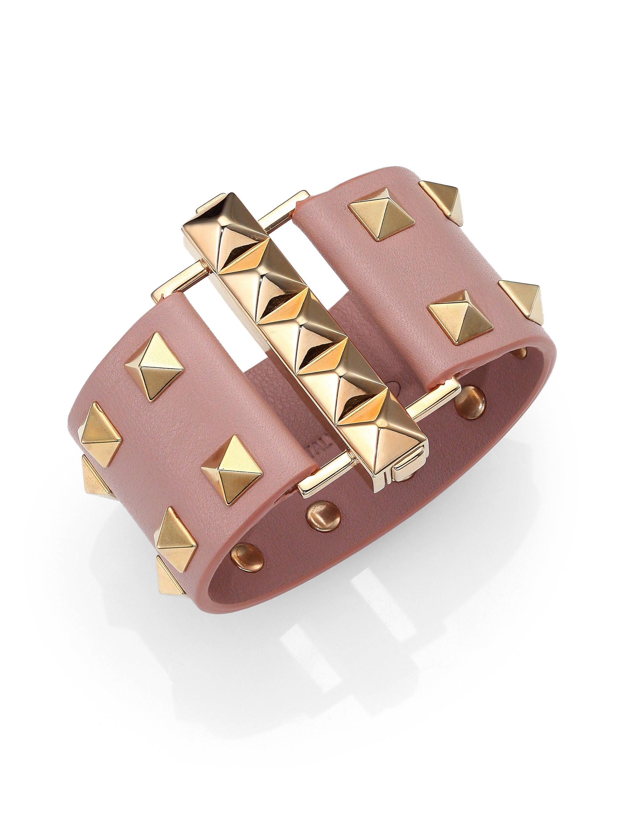 Lyst Valentino Rockstud Wide Leather Cuff Bracelet In Pink Gallery