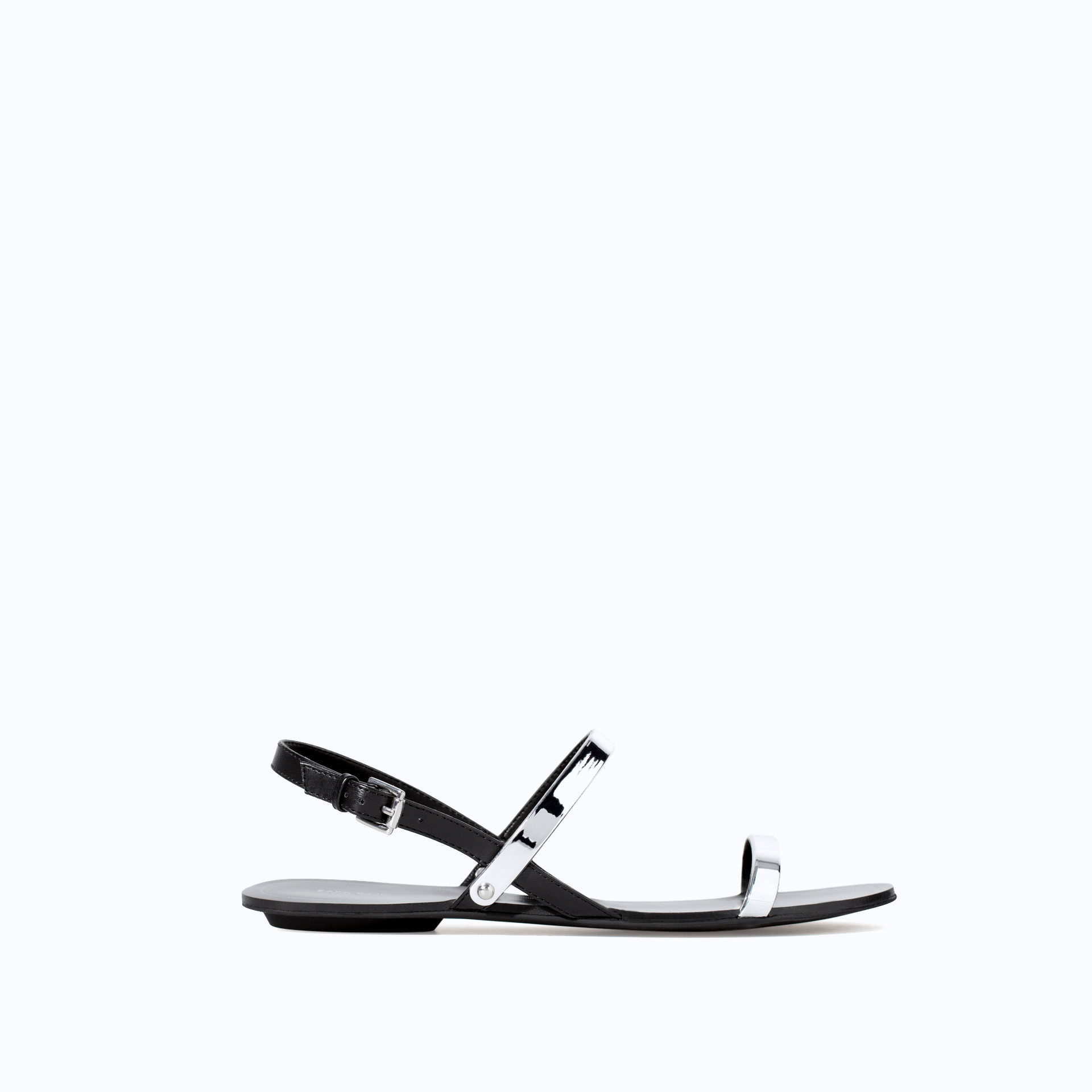 zara flat sandals with metallic bow