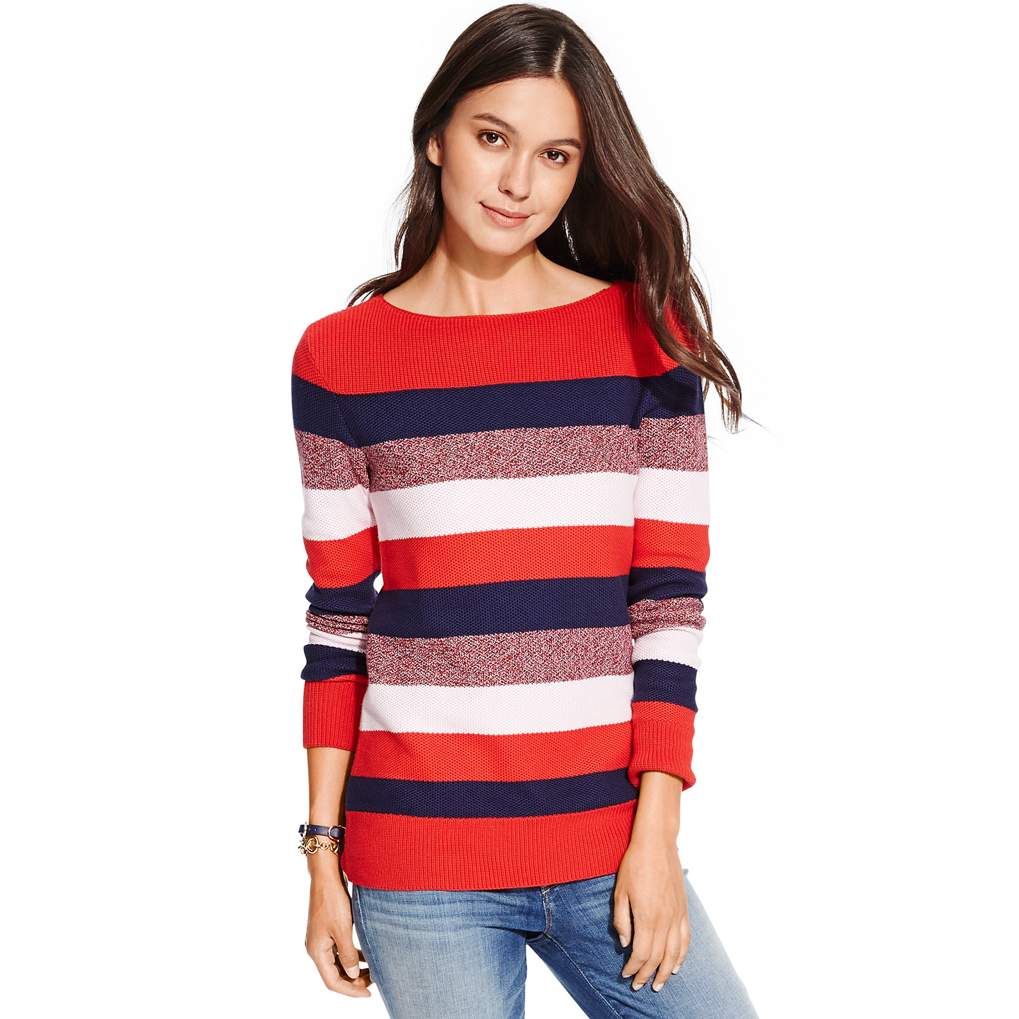 Tommy hilfiger Striped Boatneck Sweater in Multicolor (RACING RED ...