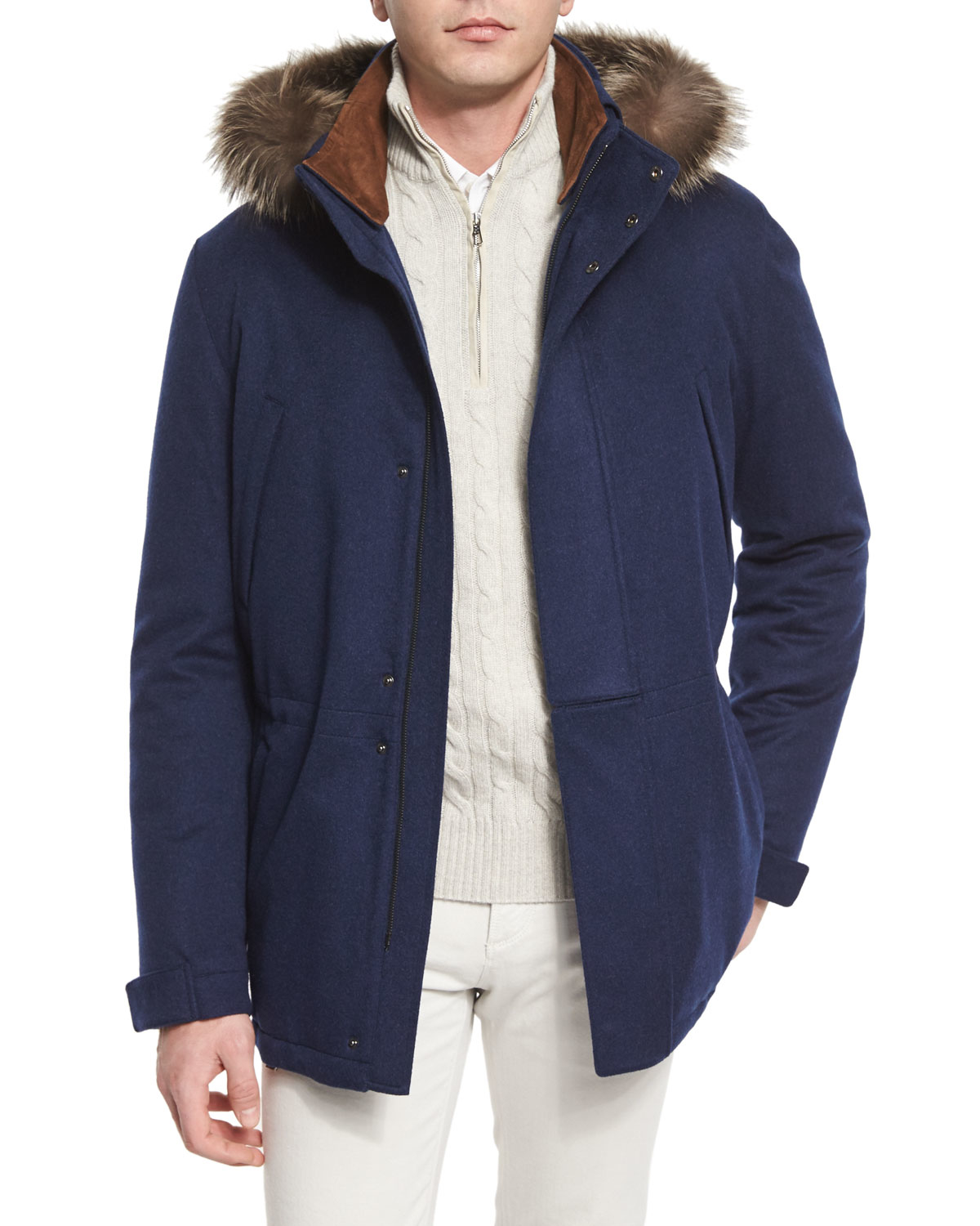 Loro piana Icer Cashmere Storm Jacket With Fur-trimmed Hood in Blue for ...
