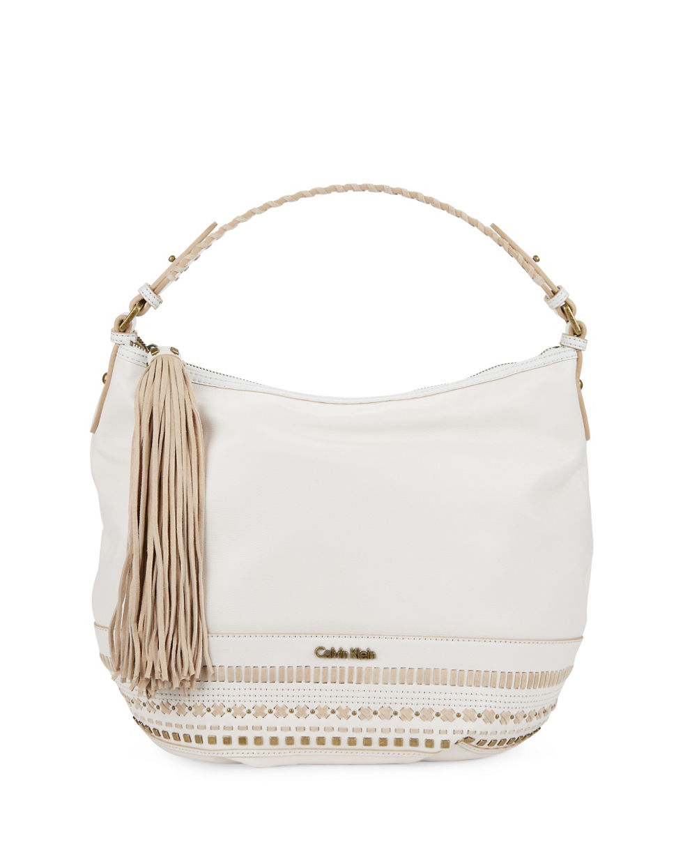 Calvin klein Embellished Leather Hobo Bag in White | Lyst