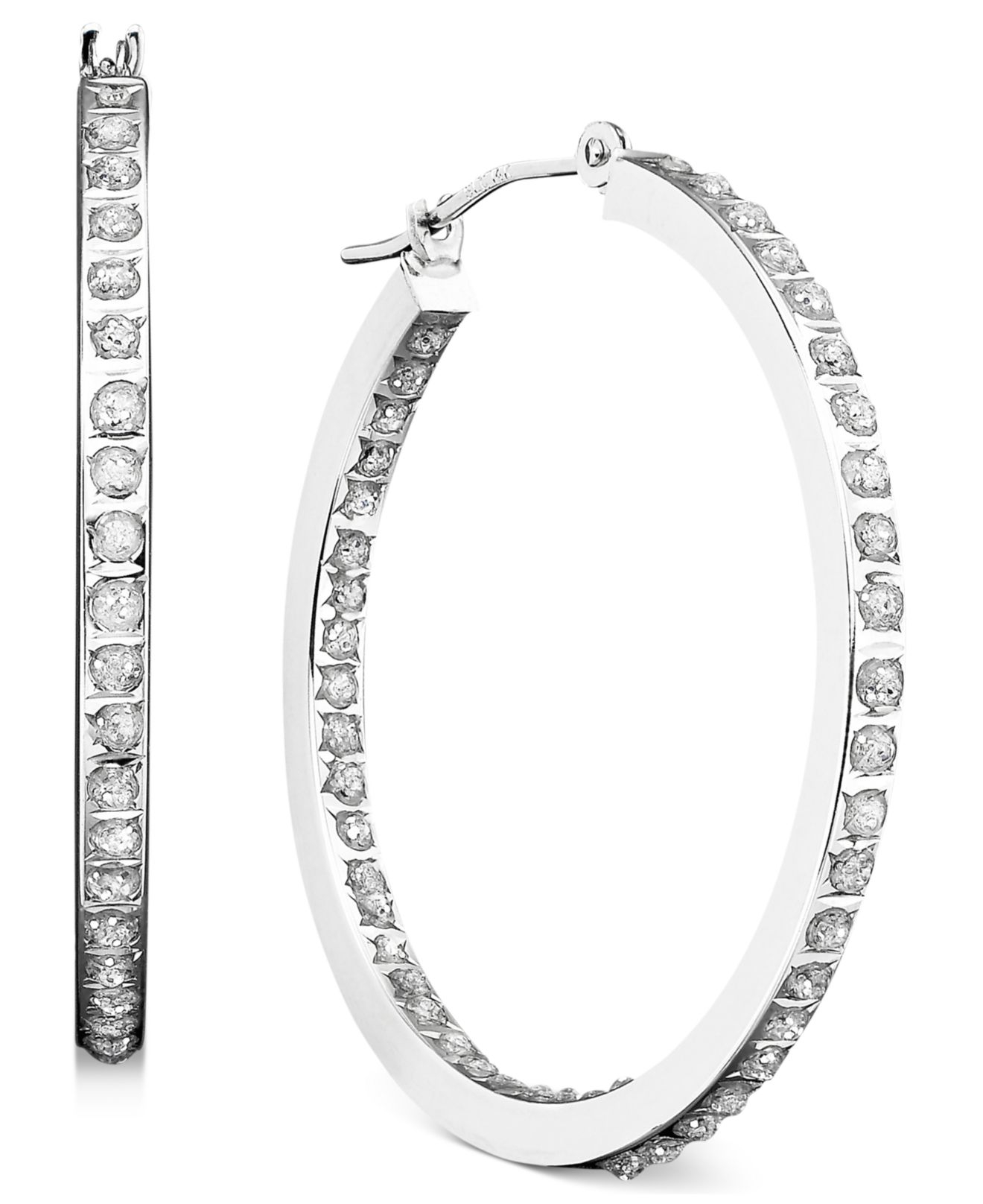 Macy&#39;s Diamond Accent Hoop Earrings In 14k White Or Yellow Gold in Silver (White Gold) | Lyst