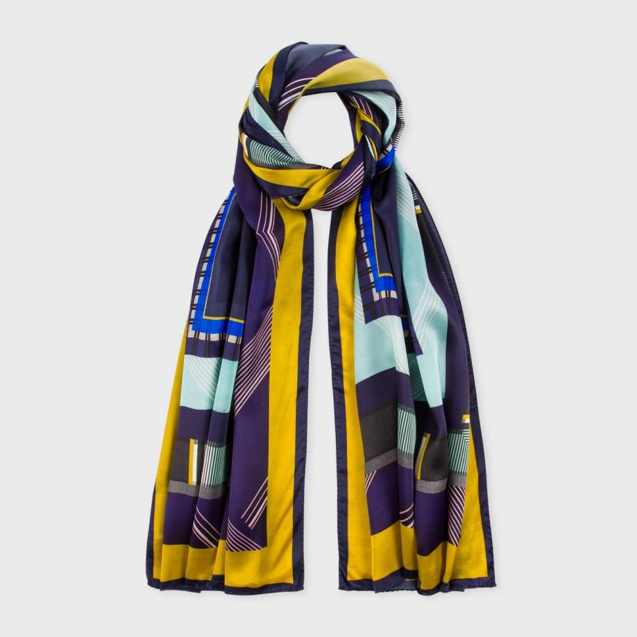 Paul smith Women's Navy Silk 'fontana Stripe' Scarf in Blue (Navy) | Lyst