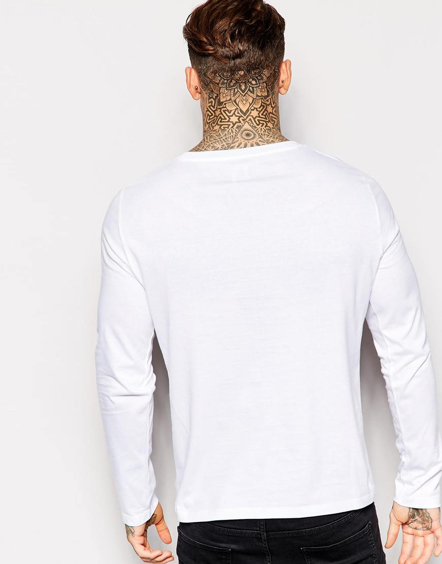 Lyst - Asos Long Sleeve T-shirt With Scoop Neck in White for Men