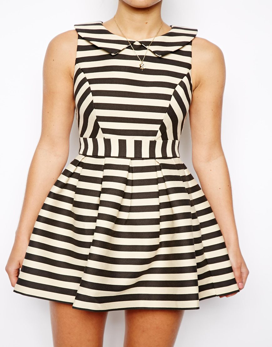 Lyst - Asos Exclusive Striped Skater Dress in Black