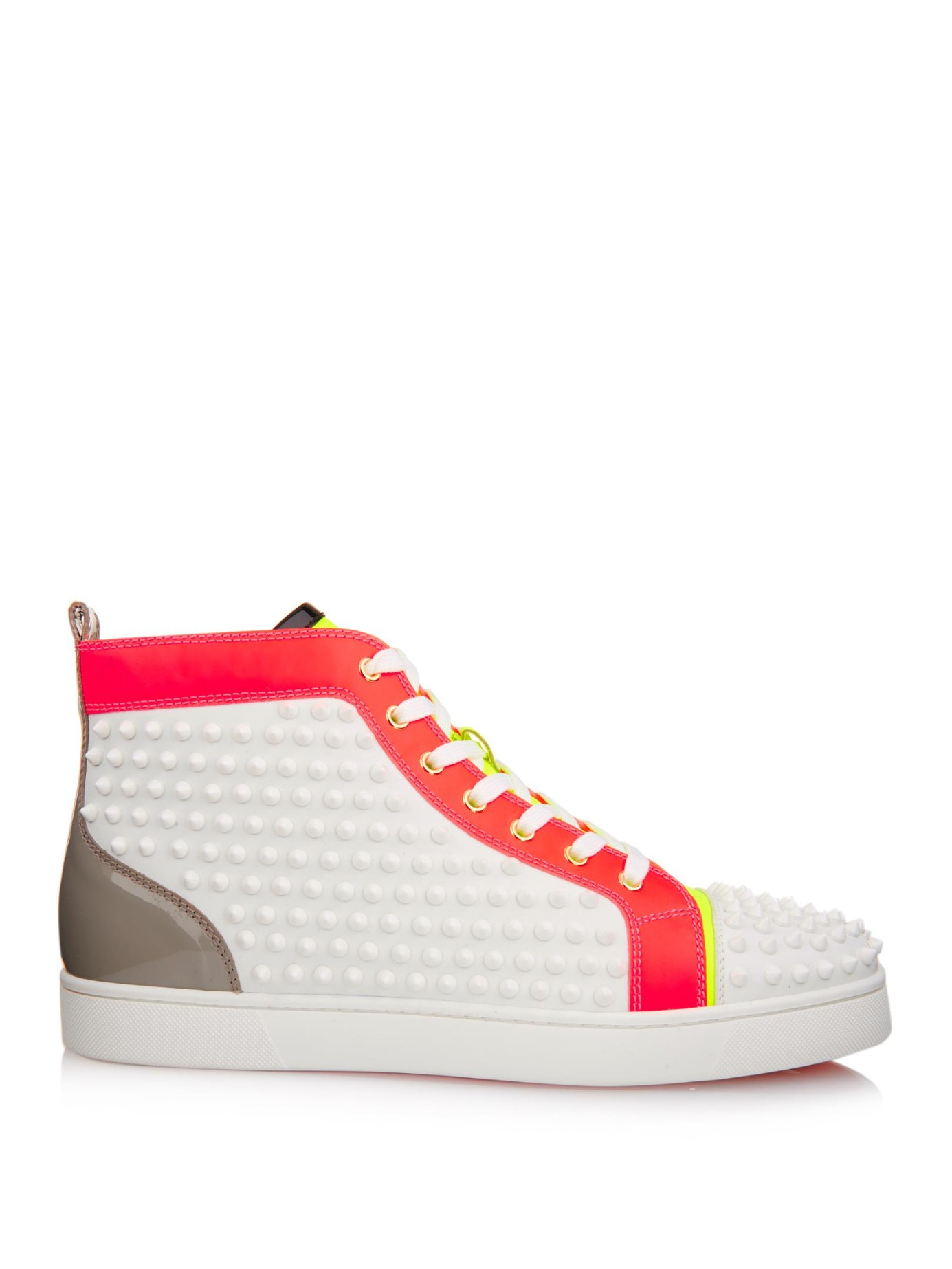 Christian louboutin Louis Spikes Leather High-Top Trainers in Red ...  