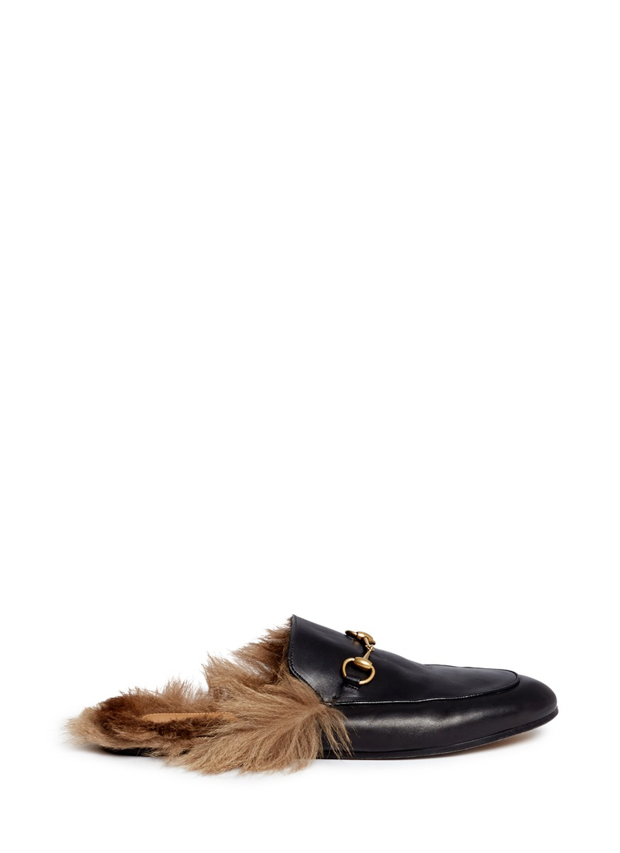 gucci fur slides women's