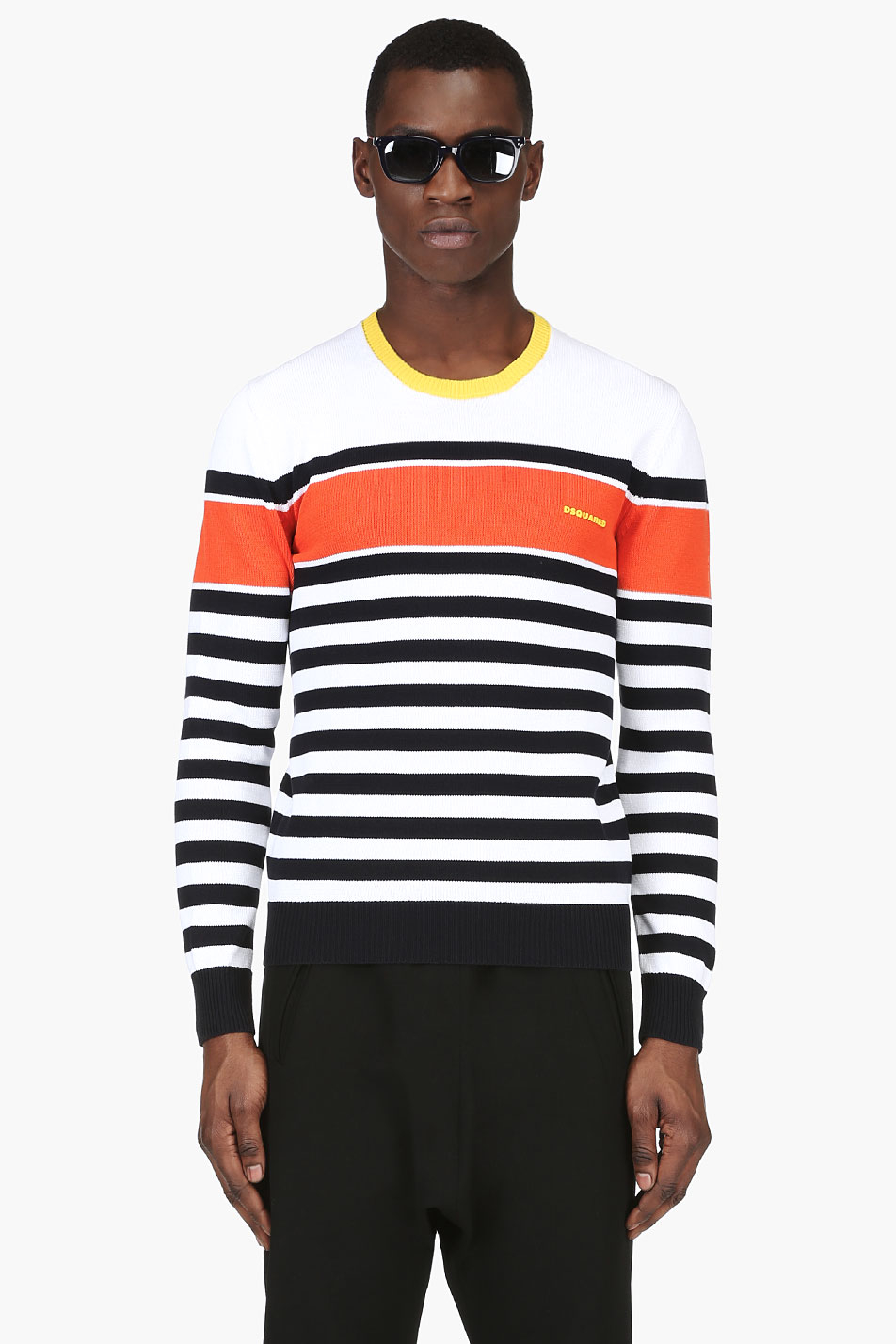 Lyst Dsquared² Black and White Striped Knit Sweater in Black for Men