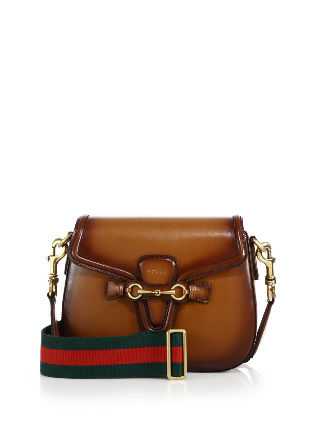 Lyst - Gucci Lady Web Hand-Stained Leather Shoulder Bag in Brown