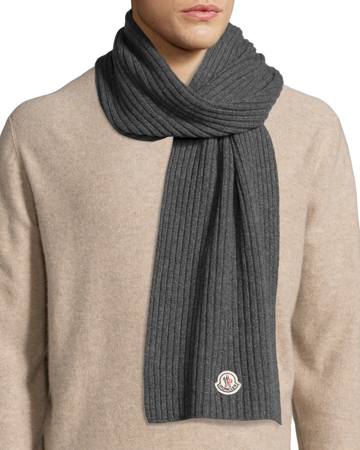 Moncler Men's Cashmere Ribbed Scarf in Gray for Men - Lyst