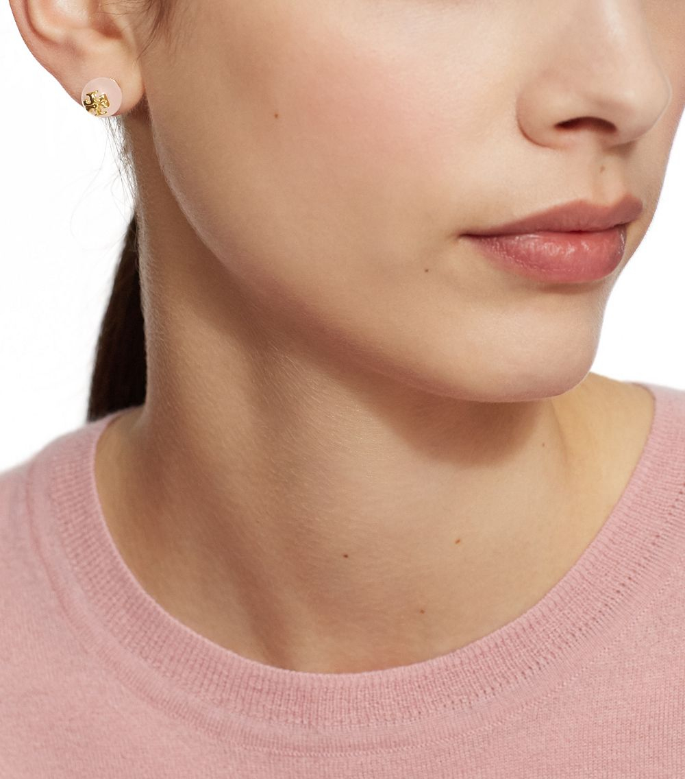 Lyst Tory Burch Rose Quartz Logo Stud Earring In Metallic Gallery Women S Rose Quartz Jewelry Logo Earrings