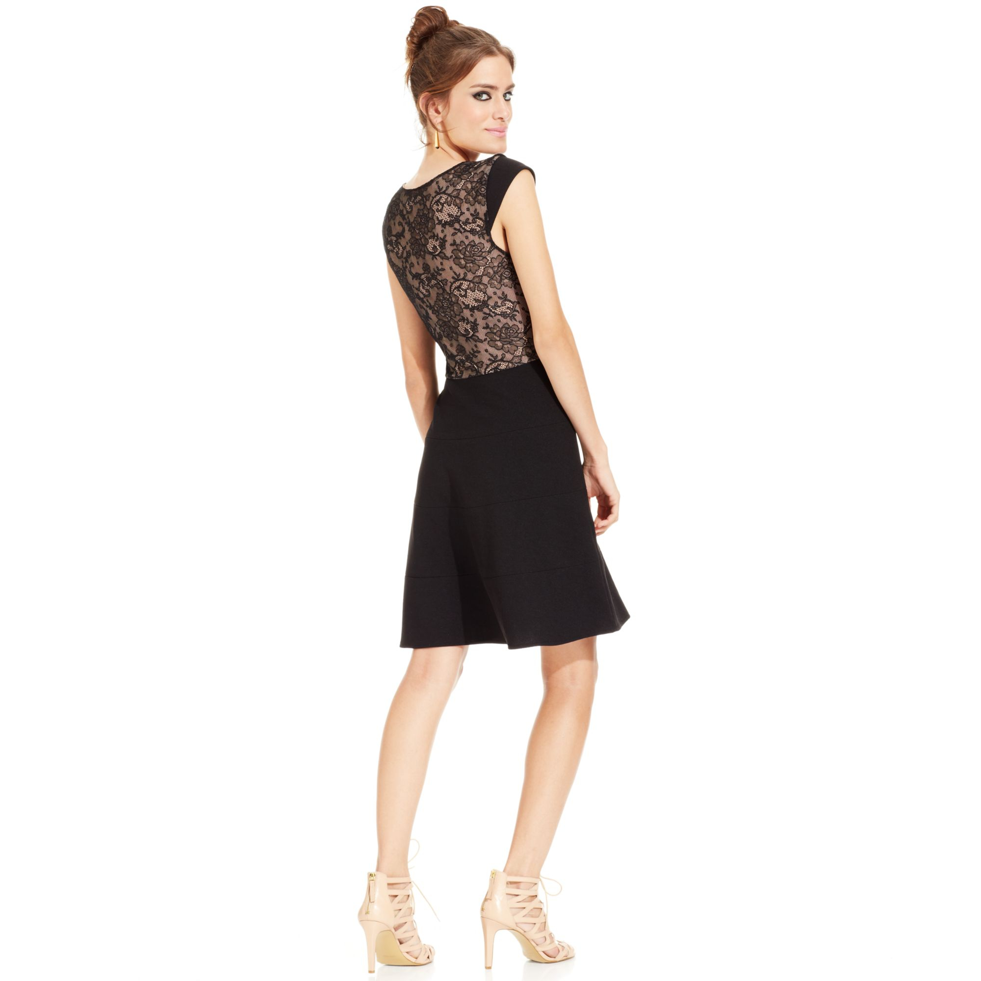 Lyst - Betsey Johnson Cap Sleeve Lace Panel Dress In Black