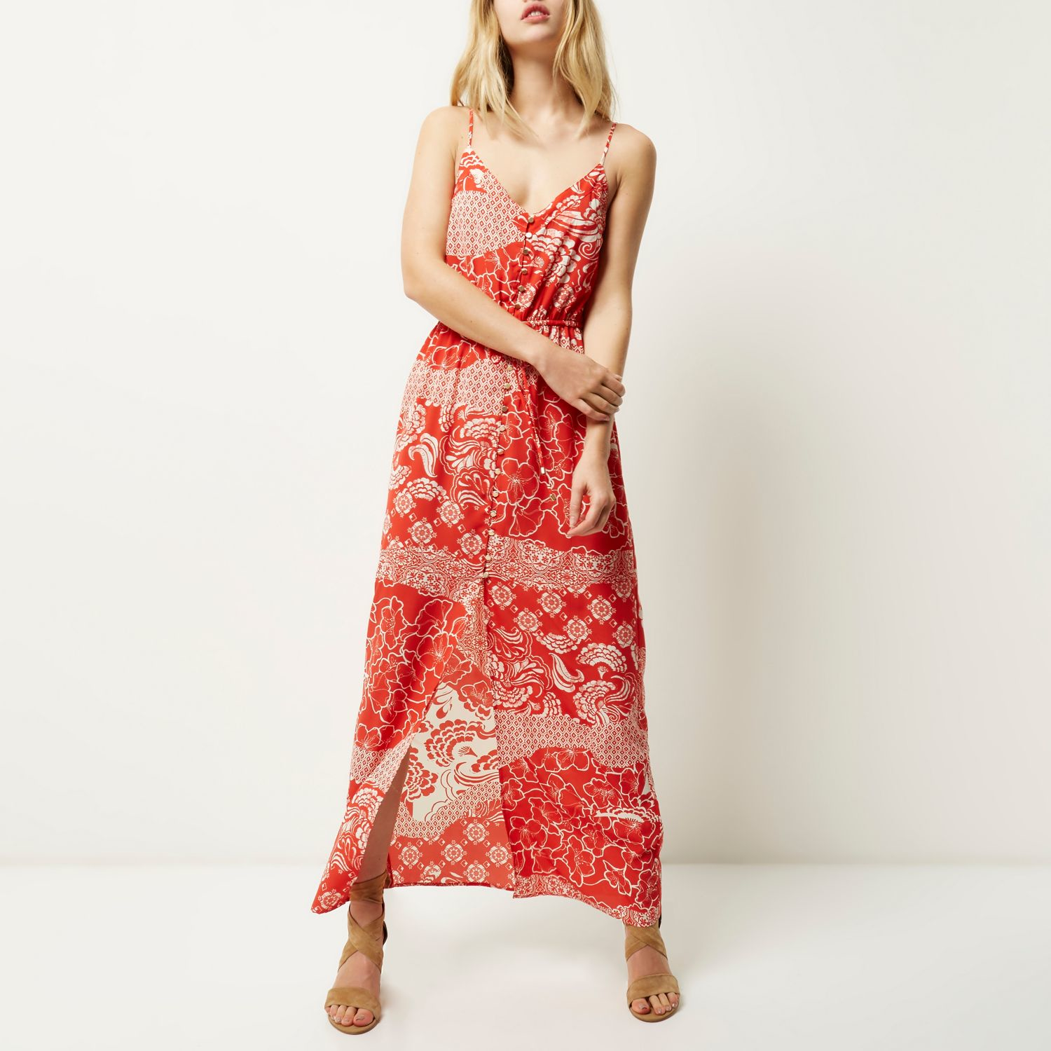 river island red flower dress