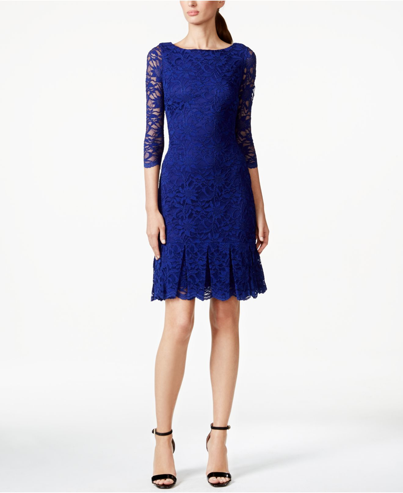 Lyst - Calvin Klein Floral Lace Sheath Dress in Blue