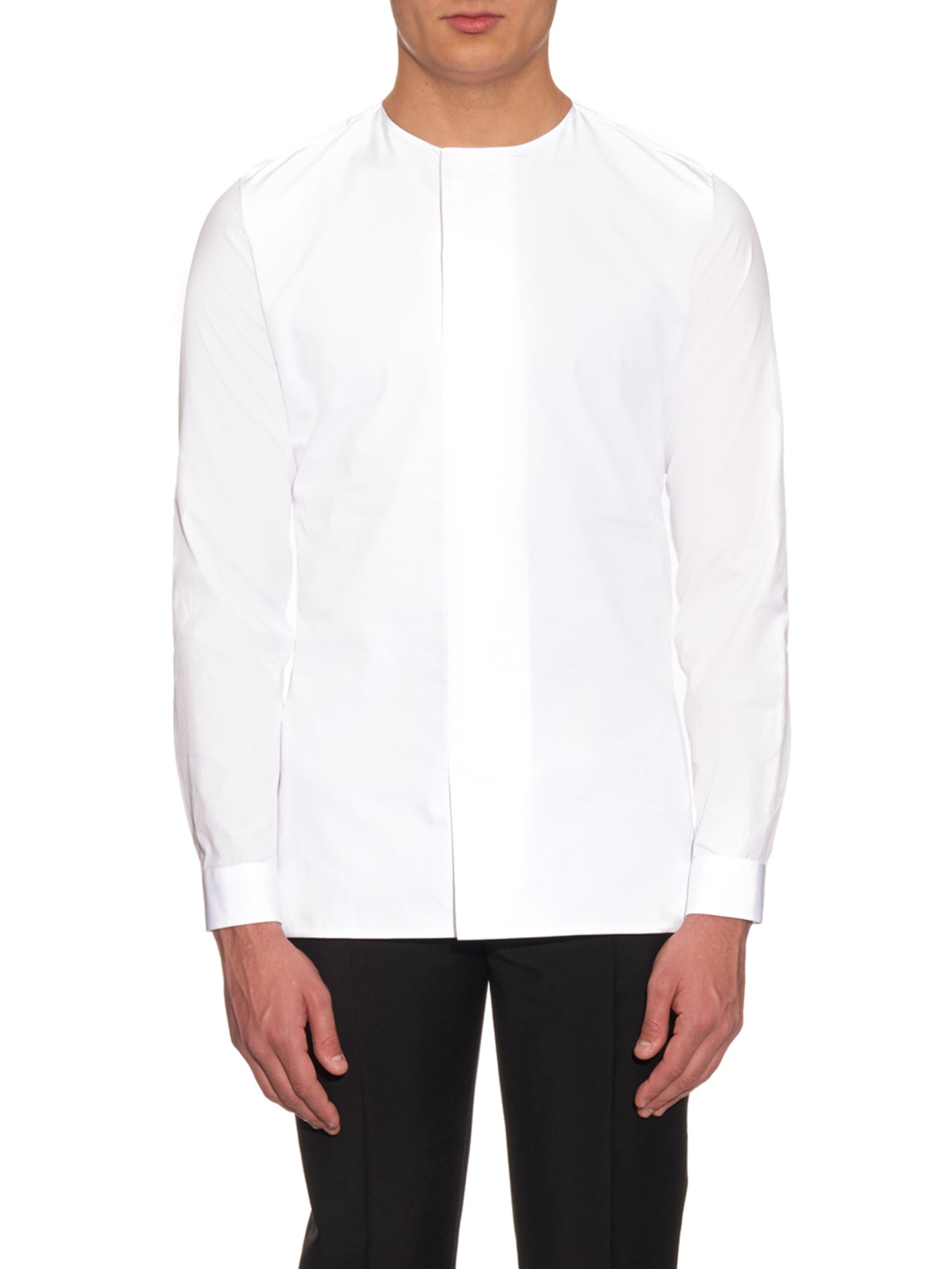 Lyst - Balenciaga Collarless Long-sleeved Shirt in White for Men
