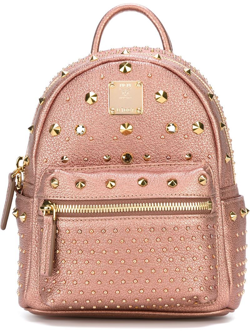 MCM Embellished Studded Backpack in Pink - Lyst