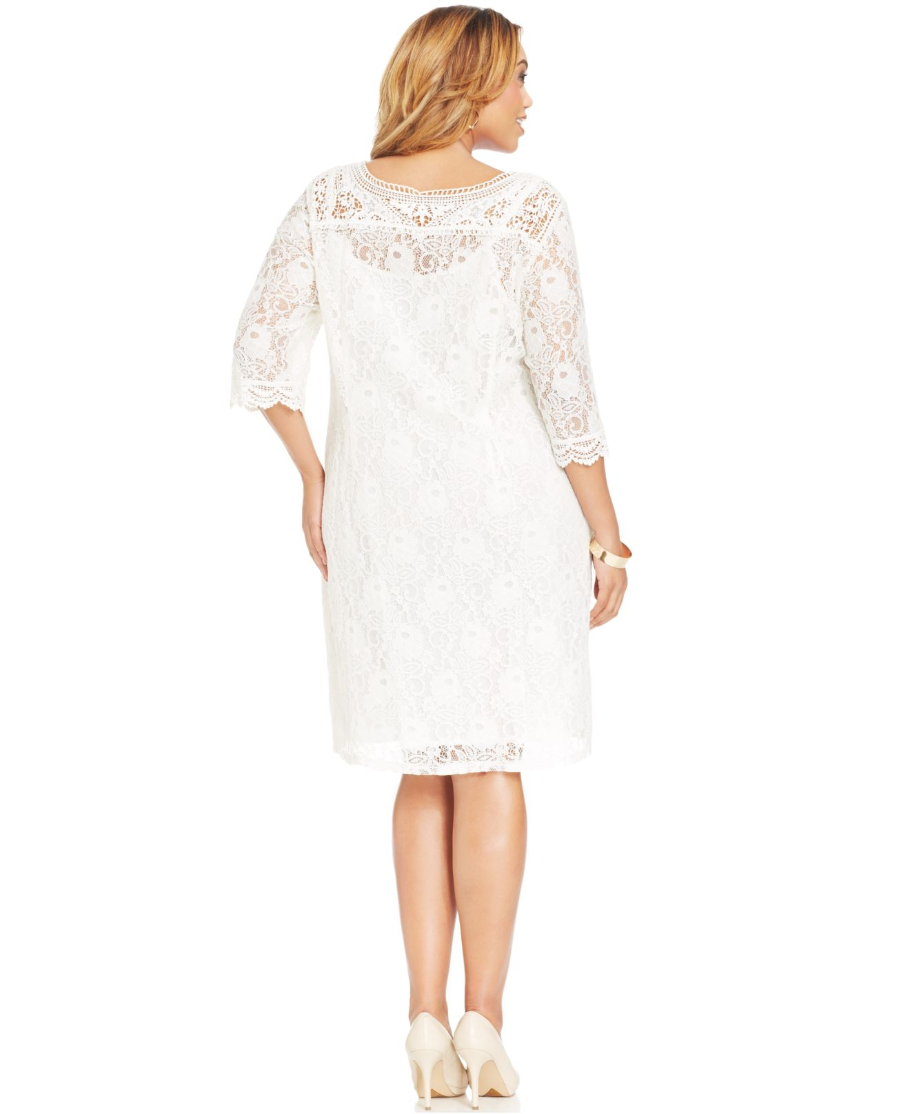 Lyst - Spense Plus Size Three-Quarter-Sleeve Lace Dress in White