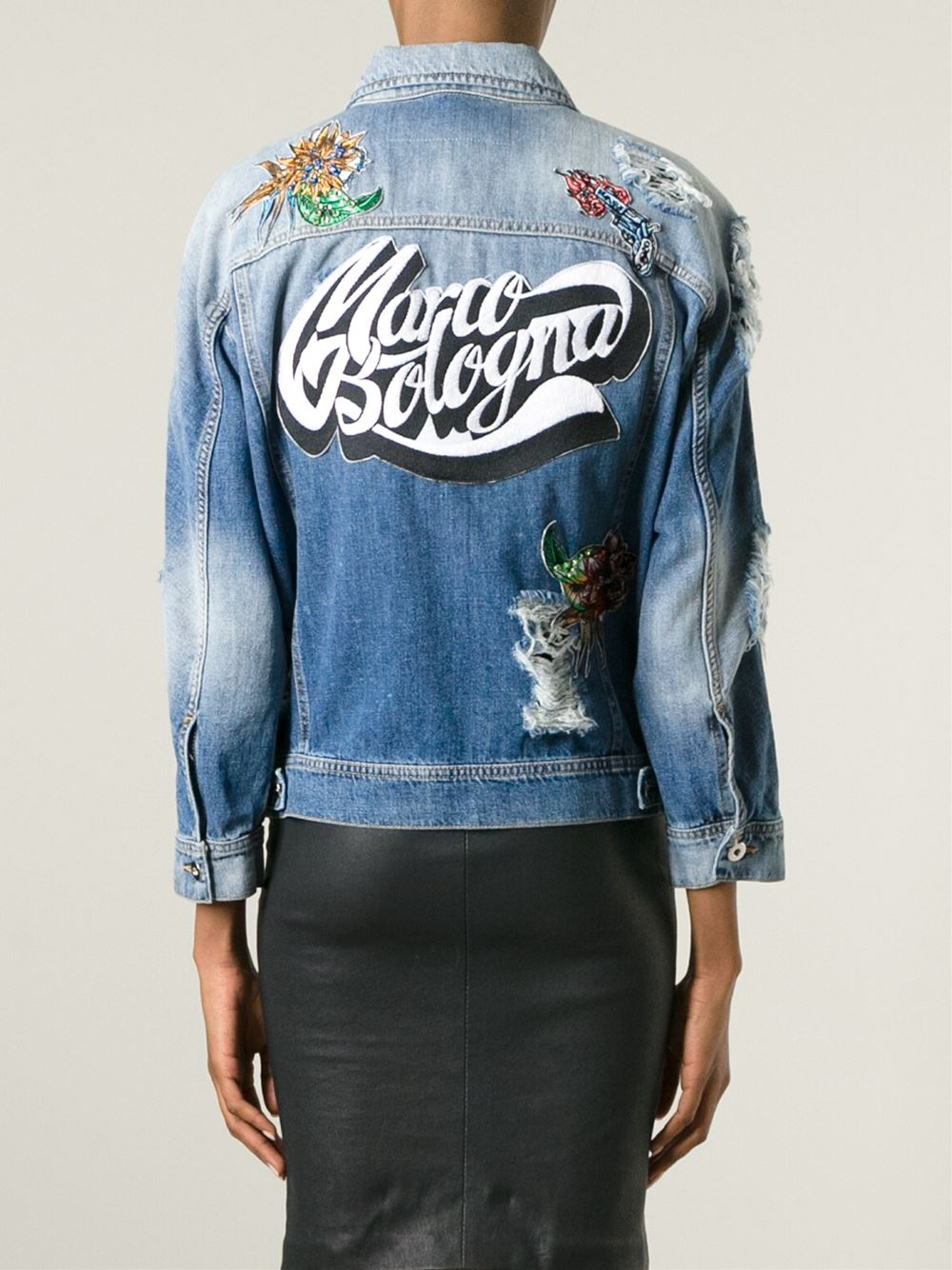 Marco bologna Embroidered Distressed Denim Jacket in Blue | Lyst