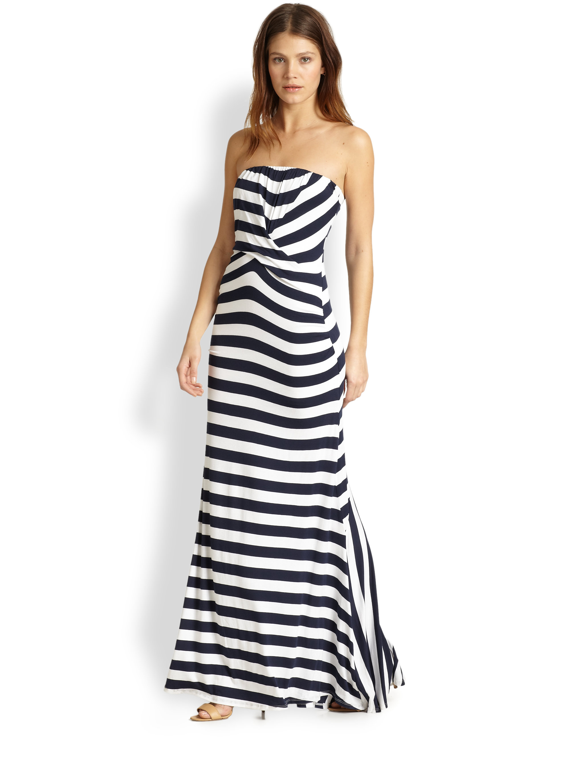 Lyst - Ella Moss Isla Strapless Striped Stretch Jersey Maxi Dress in Blue