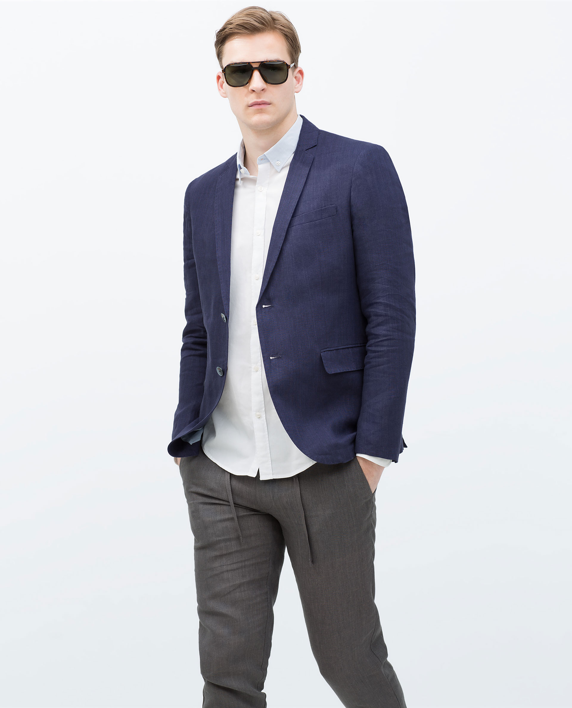 Zara Basic Linen Blazer Basic Linen Blazer in Blue for Men | Lyst