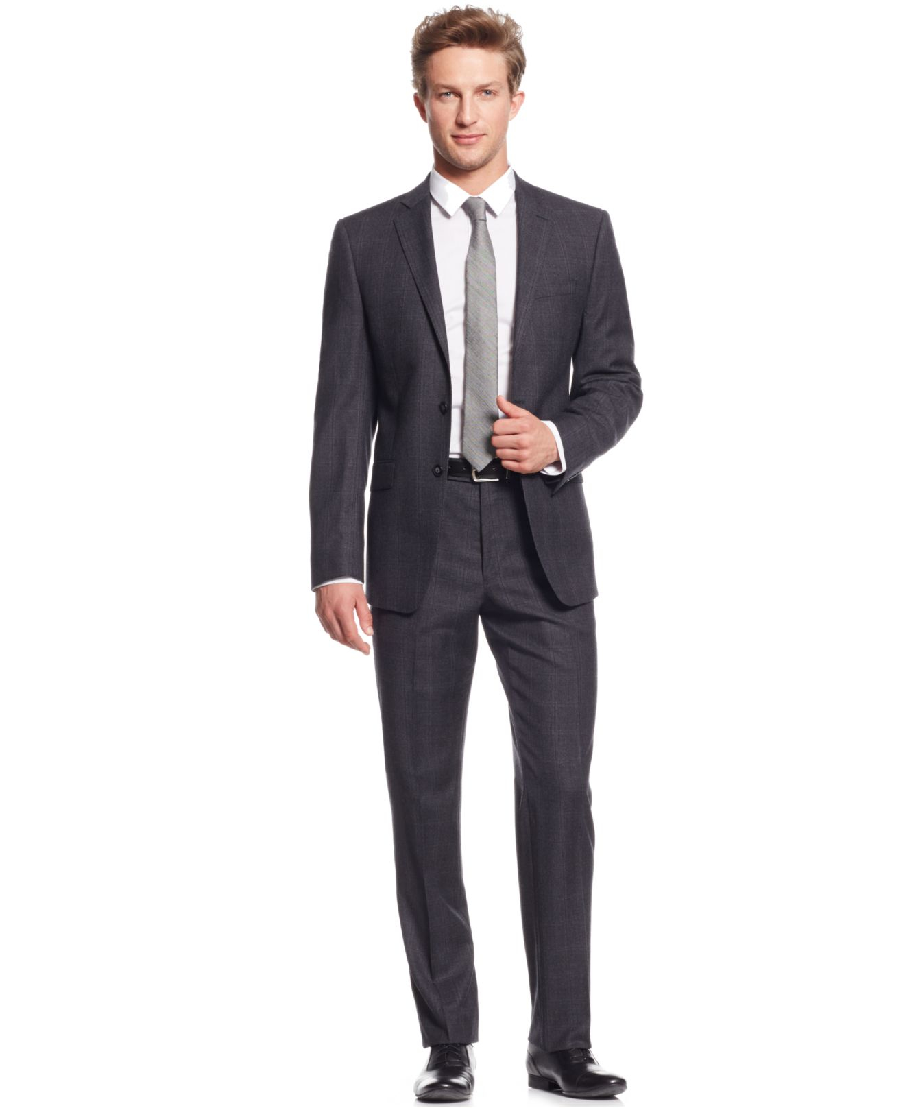 Lyst - Calvin Klein Grey Plaid Flannel Extra Slim-fit Suit in Gray for Men