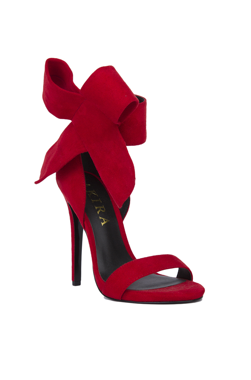 Lyst - Akira Black Label Happy Open Toe Bow Ankle Strap Red Suede ...